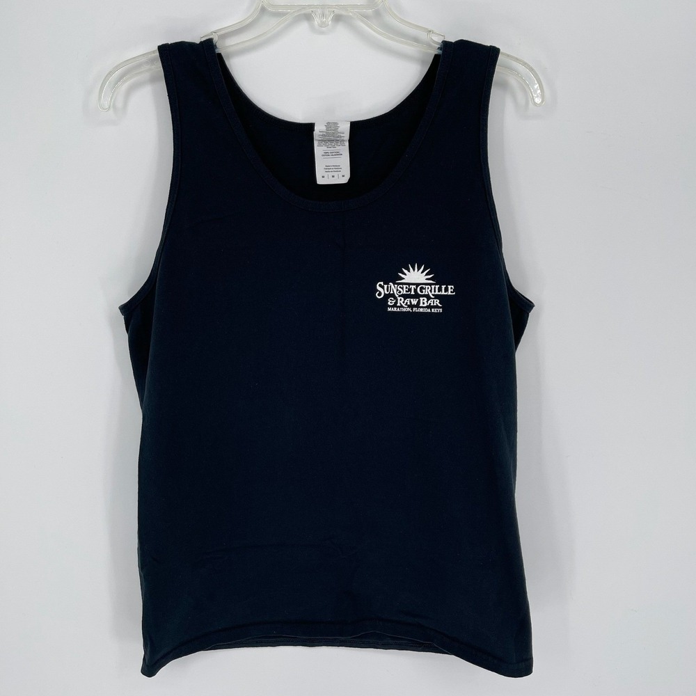Gildan Men's Black Sunset Grille & Raw Bar Marathon Florida Keys Tank Top Size M